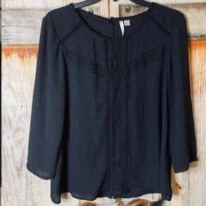 LC Lauren Conrad Long Sleeve Lace Trim Blouse